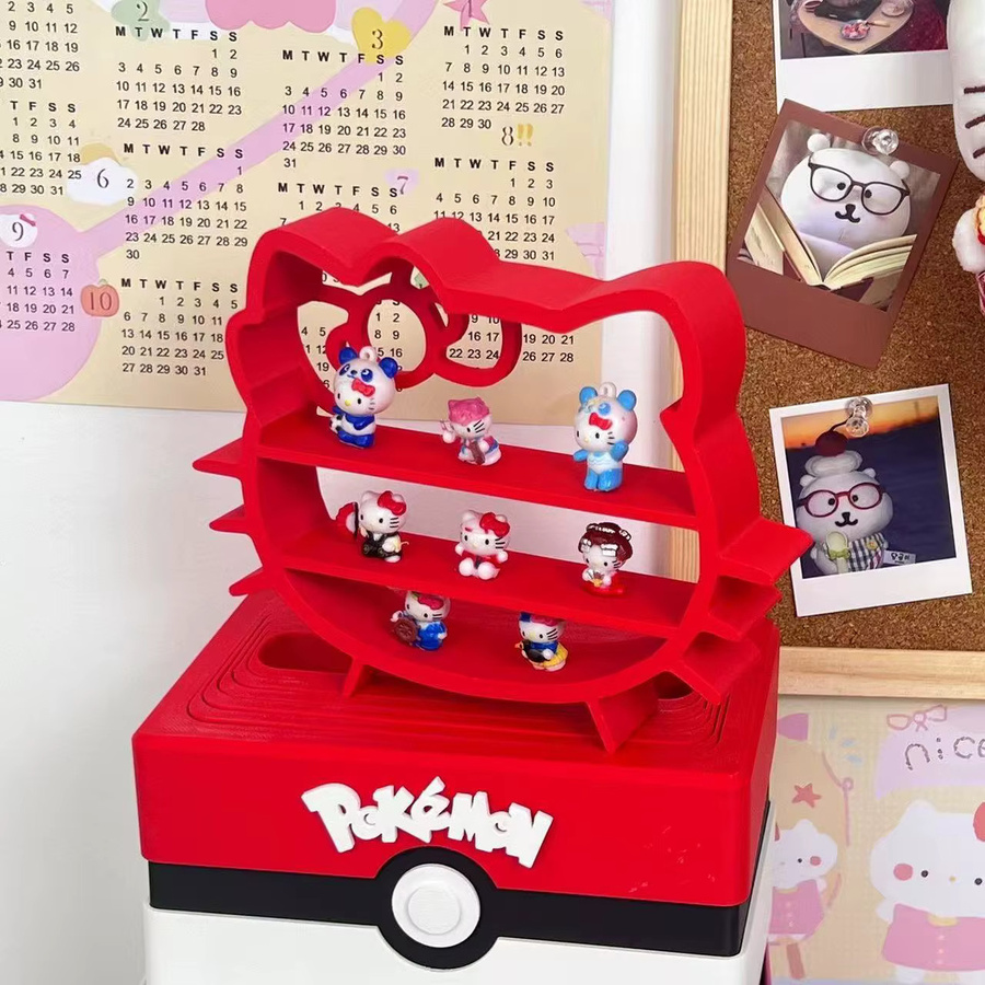 Keeppley Hello Kitty 3D-gedrucktes Aufbewahrungsregal in Pink und Rot als Vitrine und Miniatur-Deko-Geschenk - Bild 5