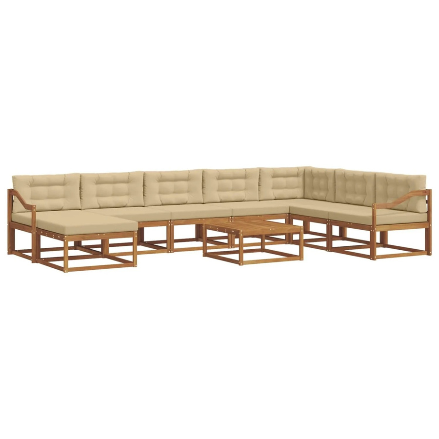 vidaXL Outdoor-Sofagarnitur aus Akazienholz mit Kissen, 9-teiliges Set, Natur und Beige - Bild 2