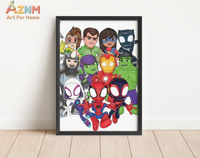KAYOU Spidey und seine Freunde Wandkunst Papierposter Illustration für Kinder in Multicolour - Bild 1