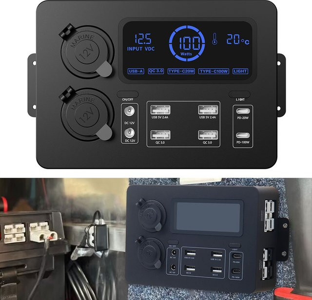 Tragbare 100W Powerbox mit LCD-Display und LED-Leuchten, 12V Mini-Adapter für Fernseher, Geländewagen und Boote, Schwarz - Bild 1