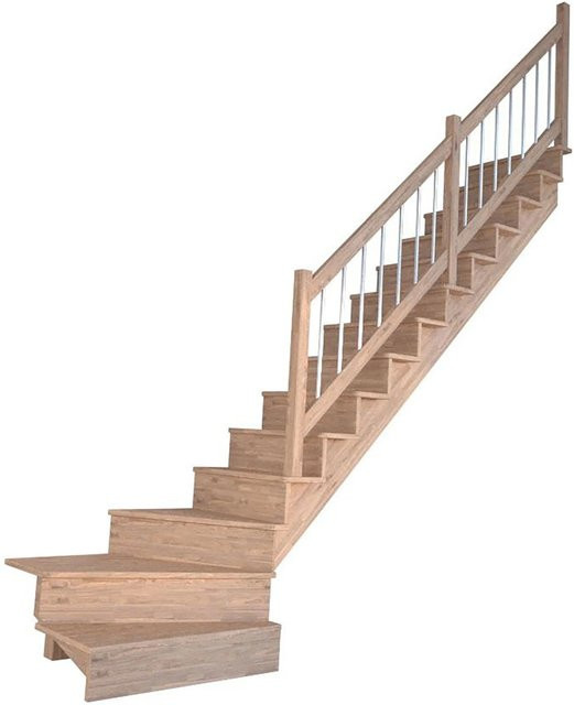 StarWood Treppenwinder Lindos Pro Eiche in Braun mit Holz-Edelstahl-Geländer, Breite: 100 cm - Bild 1