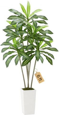 VEVOR Künstlicher Dracaena-Baum in Grün und Weiß mit hohem weißem Pflanzgefäß, Höhe: 182,4 cm - Bild 1