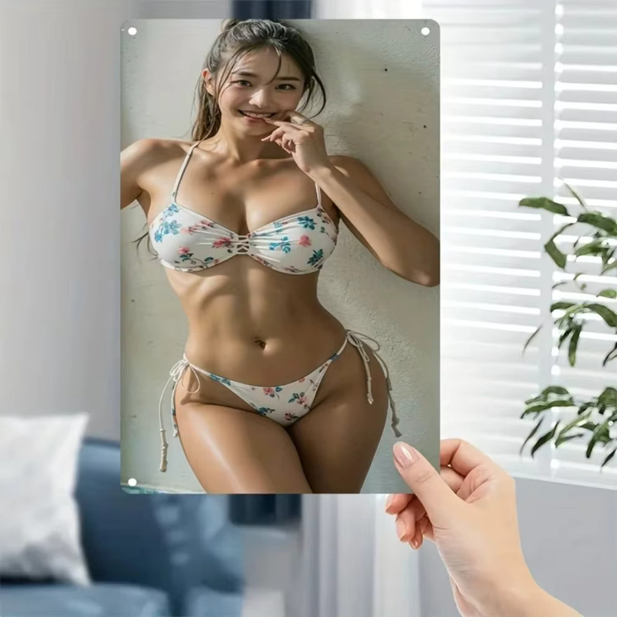 CIFBUY Metallschild Wanddekoration Damen-Bikini mit weißen Blumen in Weiß - Bild 3