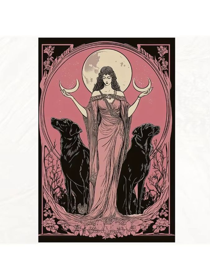 CIFBUY Hecate Gothic Metall-Wandkunst mit schwarzem Hund und rosa Blumen zur Wandmontage - Bild 3