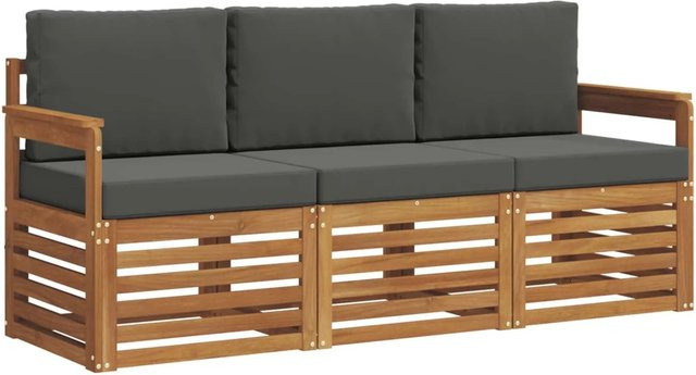 vidaXL Sofagarnitur 3-teilig aus Massivholz Akazie in Natur und Anthrazit mit Sitz- und Rückenkissen - Bild 1