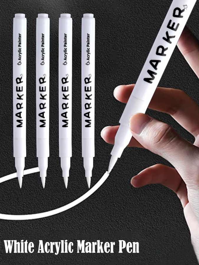 Weiße Acryl-Marker mit weichem Faserkopf, wasserfeste und permanente Markierungsstifte für Schule und Studium - Bild 7