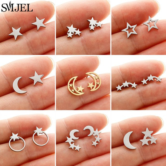 SMJEL Ohrstecker Edelstahl, Mond-Stern, Damen - Bild 1