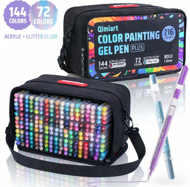 Kolorowys Acryl-Gelstifte und Glitzer-Gelstifte Set mit 216 Farben inklusive 144 Acrylfarben-Stiften und 72 speziellen Multi-Glitzer-Gelstiften in Multicolour - Bild 1