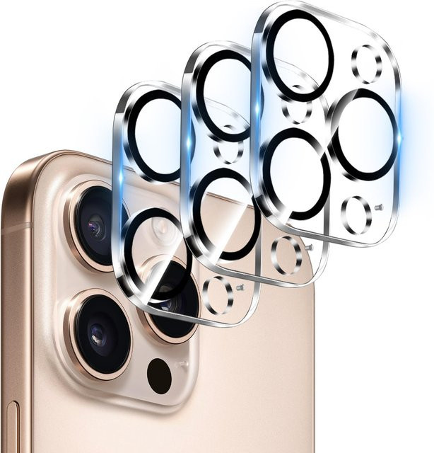 3er-Set transparente Kameralinsenschutzfolie aus 9H Glas für iPhone 11 12 13 14 15 16 Pro Max und Plus Modelle kratzfest - Bild 1