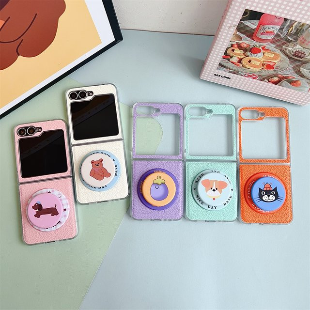 Leder-Handyhülle mit magnetischer Federhalterung und klarer Kante für Samsung Galaxy Z Flip 7, 6, 5, 4 in Orange - Bild 1
