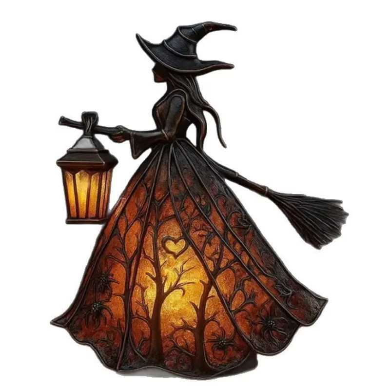 Gotische Hexen-Dekorationsbeleuchtung für Halloween in Grau mit warmweißem Licht aus Glas - Bild 2