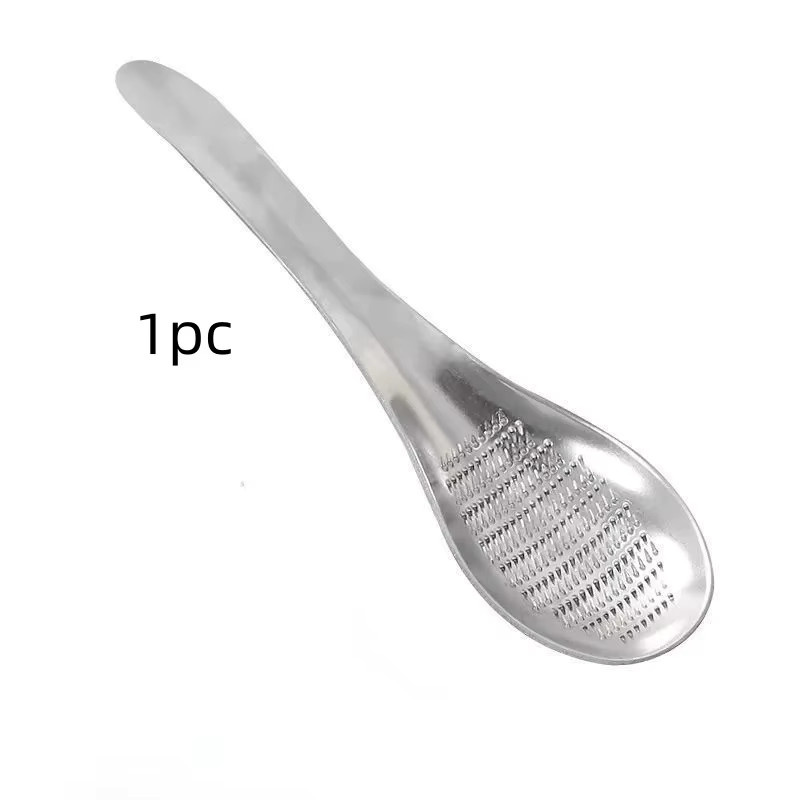 Edelstahl Knoblauchpresse und Reibe in Silber für Knoblauch, Ingwer, Obst und Gemüse mit Löffel-Funktion - Bild 6