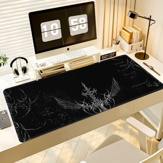 HYBXAXC XXL Mauspad mit gotischem Schwertkunst-Design in Schwarz, rutschfestes Gummi-Mauspad für Computer und Tastatur - Bild 1