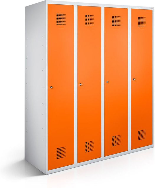 rotstahl Kleiderspind mit 4 Türen in Orange und lichtgrauem Korpus, B/T/H: 120 x 50 x 180 cm - Bild 1