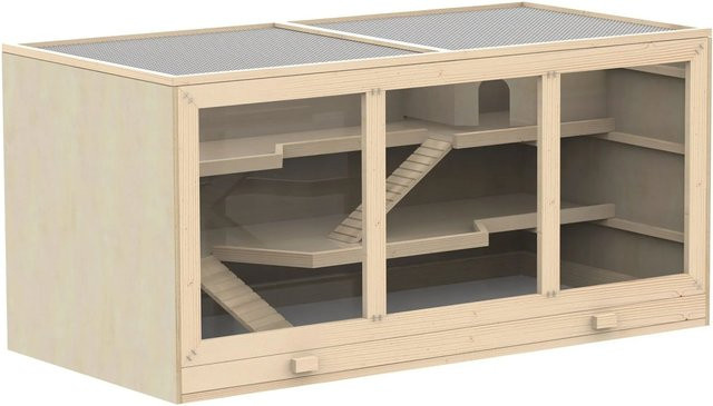 PawHut Nagervilla Hamsterkäfig dreistöckig aus Holz und PVC in Braun und Beige, B/T/H: 115 x 57 x 55 cm - Bild 1