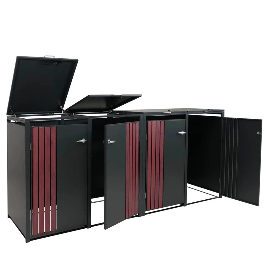 MCW 4er-Mülltonnenverkleidung O67 Mülltonnenbox aus Metall mit Deckel in Anthrazit Holzoptik, B/T/H: 122 x 264 x 84 cm - Bild 2