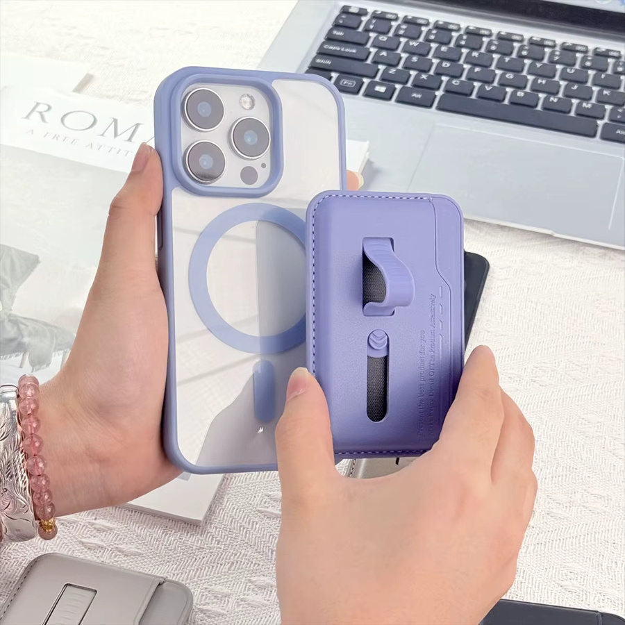 MagSafe Kartenhalter Hülle für Apple iPhone 17 16 15 14 13 Pro Max mit magnetischer Brieftasche und Handgelenksschlaufe in Schwarz - Bild 2