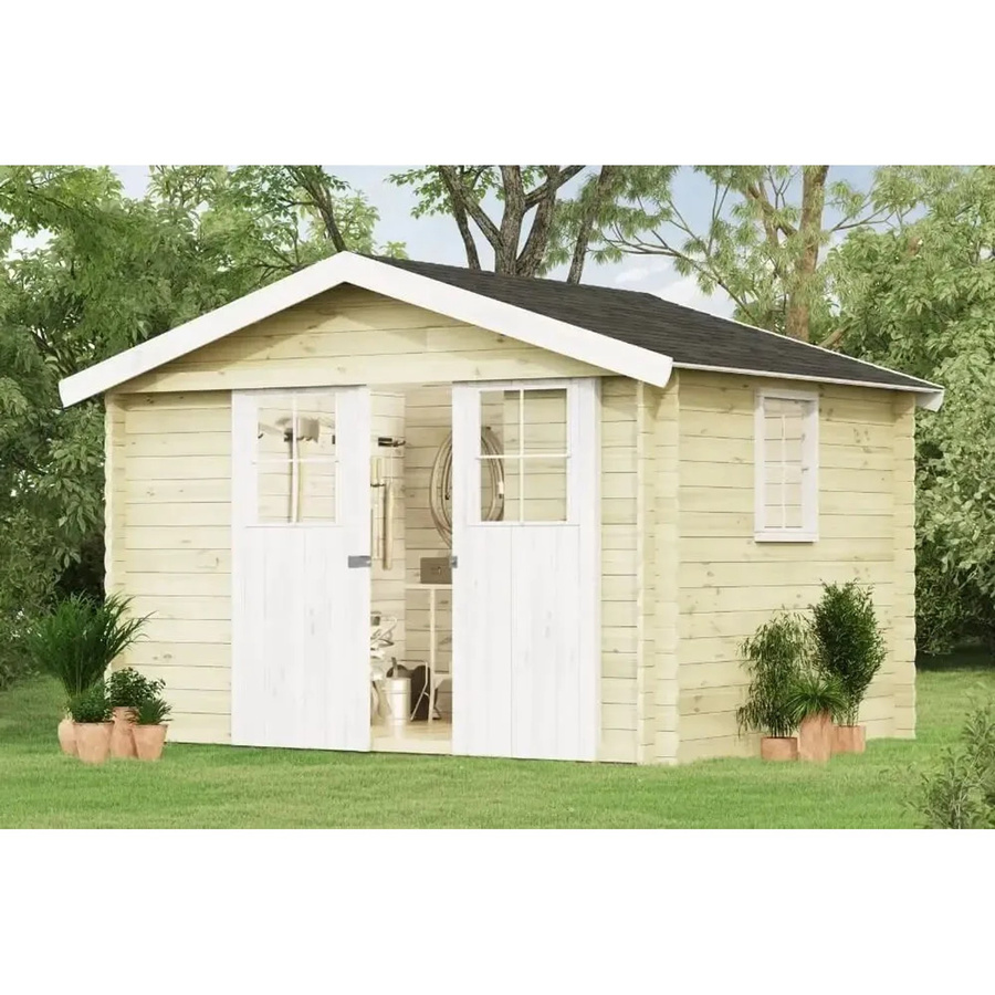 Evere Gartenhaus Gerätehaus mit Satteldach aus Holz, Unbehandelt, B/T: 330 x 248 cm - Bild 2