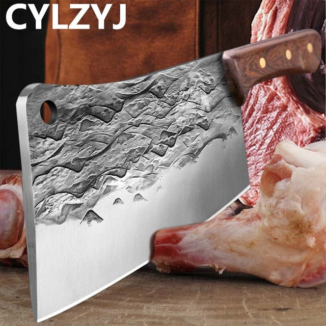CYLZYJ Handgeschmiedetes Hackmesser mit 5mm verdickter Klinge, Silber, 1 kg - Bild 1