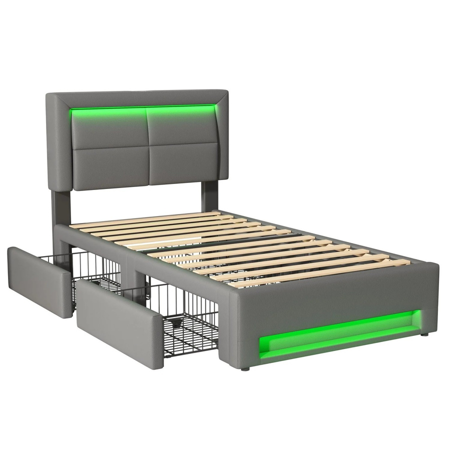 okwish Polsterbett für Kinderzimmer in Grau mit USB-Anschluss, B/T/H: 90 x 200 x 100 cm (ohne Matratze) - Bild 2