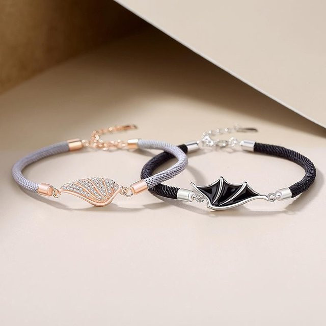 Paararmband Engel und Teufelsflügel, Silber, Zirkonia, Unisex - Bild 1