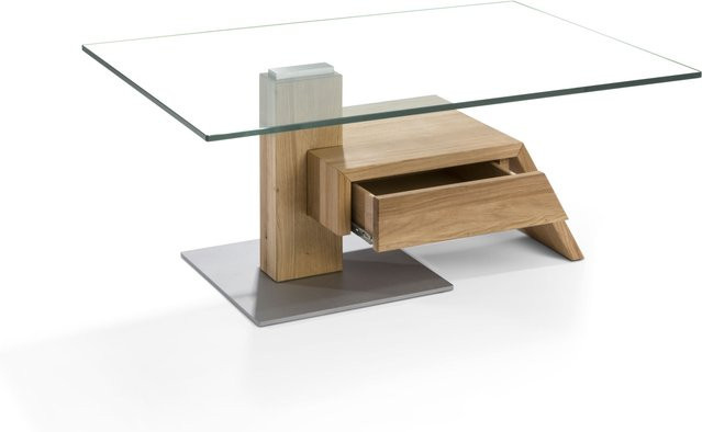 Couchtisch HASSE 7135 HK-107-45 in Braun mit Klarglas und Asteiche Massiv, B/T/H: 100 x 70 x 45 cm - Bild 1