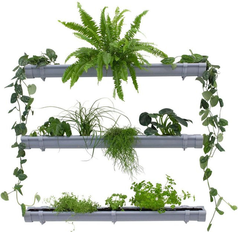 Jardinion Künstliche Grüne Pflanzenwand Vertikaler Garten mit Sukkulenten und Farnen Grau B: 3 m, H: 1 m - Bild 1