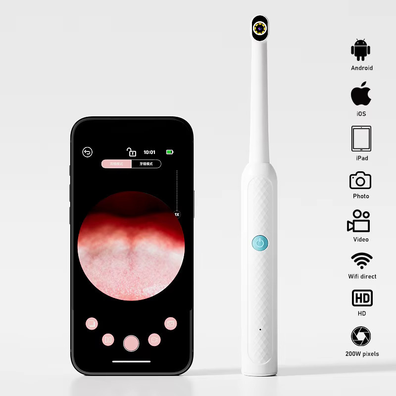 BUMBORN Kabellose Visuelle Oralkamera 1080P HD mit 8 LEDs, WLAN-Endoskop für iPhone und Android, Typ-C, Weiß - Bild 4