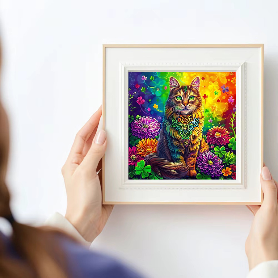 Huacan Diamantmalerei Katze mit Gänseblümchen als dekoratives Mosaik-Gemälde in Mehrfarbig, B/H: 20 x 20 cm - Bild 3