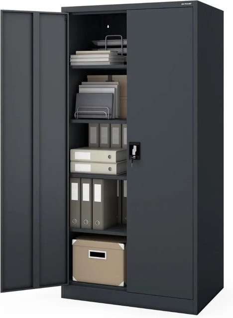 JAN NOWAK Metallschrank Anthrazit mit 5 Ebenen, abschließbarer Büroschrank und Werkzeugschrank, B/T/H: 90 x 60 x 185 cm - Bild 1