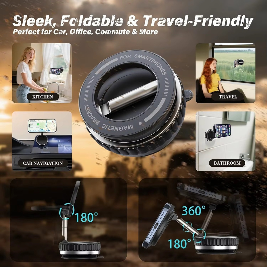 DUTRIEUX Magnetischer Autotelefonhalter mit Vakuum-Saugnapf und 360 Grad Drehverschluss für MagSafe, Schwarz - Bild 5