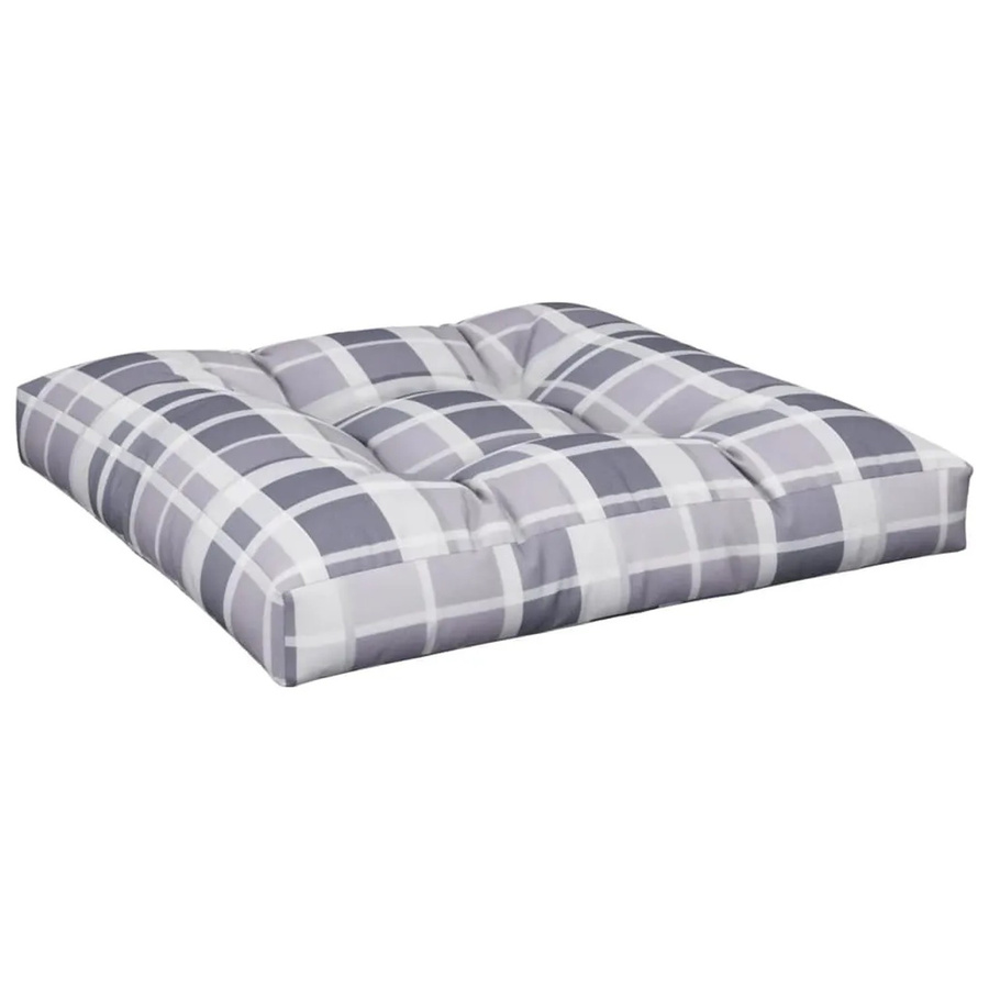 vidaXL Palettenkissen Grau Karomuster aus Polyester, B/B/H: 80 x 80 x 12 cm, UV-beständig und wasserabweisend - Bild 2