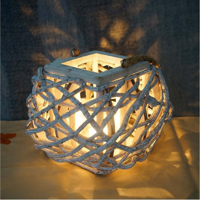 MCW Hängelaterne Windlicht aus Holz mit Glaseinsatz in Weiß-Grau, Höhe: 40 cm, Glaseinsatz: 8 cm - Bild 1