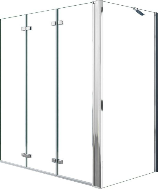 AICA Badewanneaufsatz Duschwand 3-teilig mit Faltwand und Seitewand, Glas transparent, Breite: 130 cm, Höhe: 140 cm, Glasstärke: 6 mm ESG mit Easy-Clean-Beschichtung - Bild 1