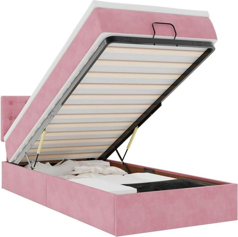 Vidaxl Ottoman Polsterbett mit Matratze aus Samt in Rosa, B/T/H: 90 x 200 x 88 cm - Bild 1
