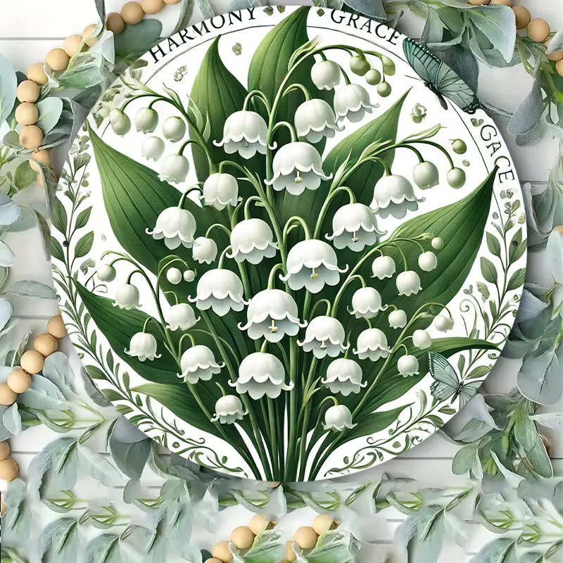 Rundes Wandschild Lilie des Tal von Potdemiel aus Metall im Vintage-Stil, floraler Dekor im Mehrfarben-Design, Durchmesser: 20,3 cm - Bild 3