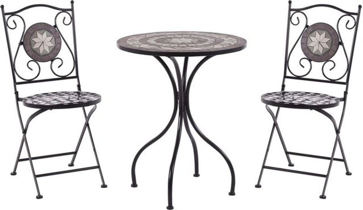 BELIANI 3-teiliges Balkonmöbel-Set aus Eisen und Keramik mit rundem Tisch und 2 Stühlen in Schwarz, zusammenklappbar - Bild 1