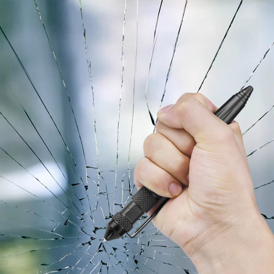 Multifunktionaler taktischer Metallstift in Schwarz mit Notfall-Glasbrecher und Selbstverteidigungsfunktion - Bild 5