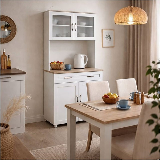 HTI-Living Küchenbuffet Blanca Weiß mit Glastüren, Regalen und Schubladen, Höhe: 170 cm, Breite: 80 cm - Bild 1