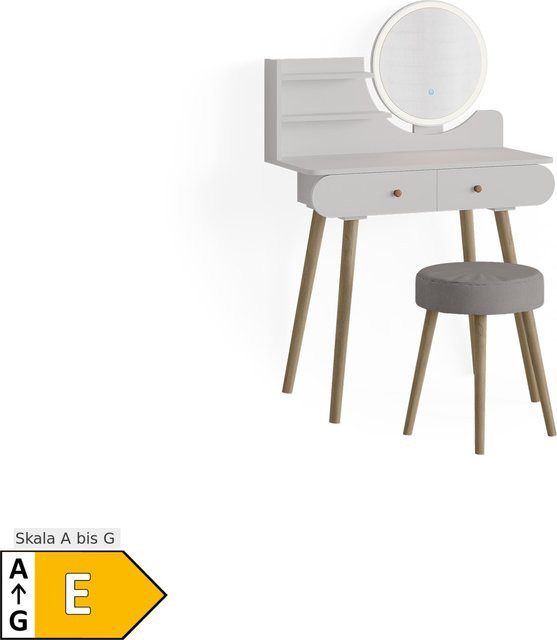 Vicco Schminktisch Edda Weiß mit LED-Spiegel und Hocker im Skandi-Design B/T/H: 121 x 80 x 40 cm - Bild 1