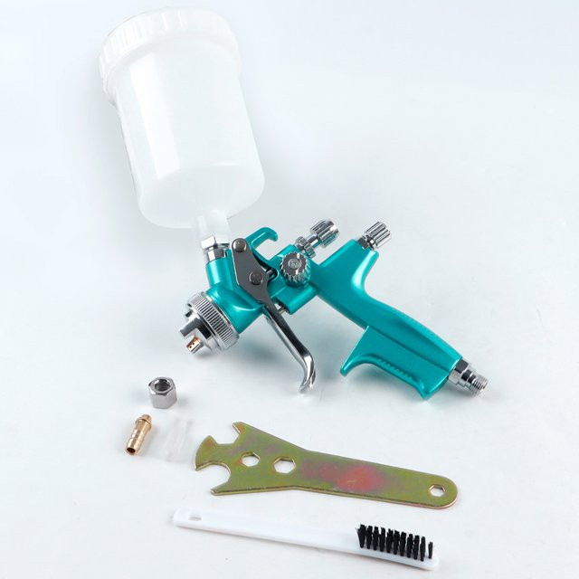 4000B HVLP-Autolackierpistole mit 1,3 mm Düse, kabellose Spritzpistole mit Schwerkraftzufuhr für wasserbasierte Lacke in Türkis - Bild 1