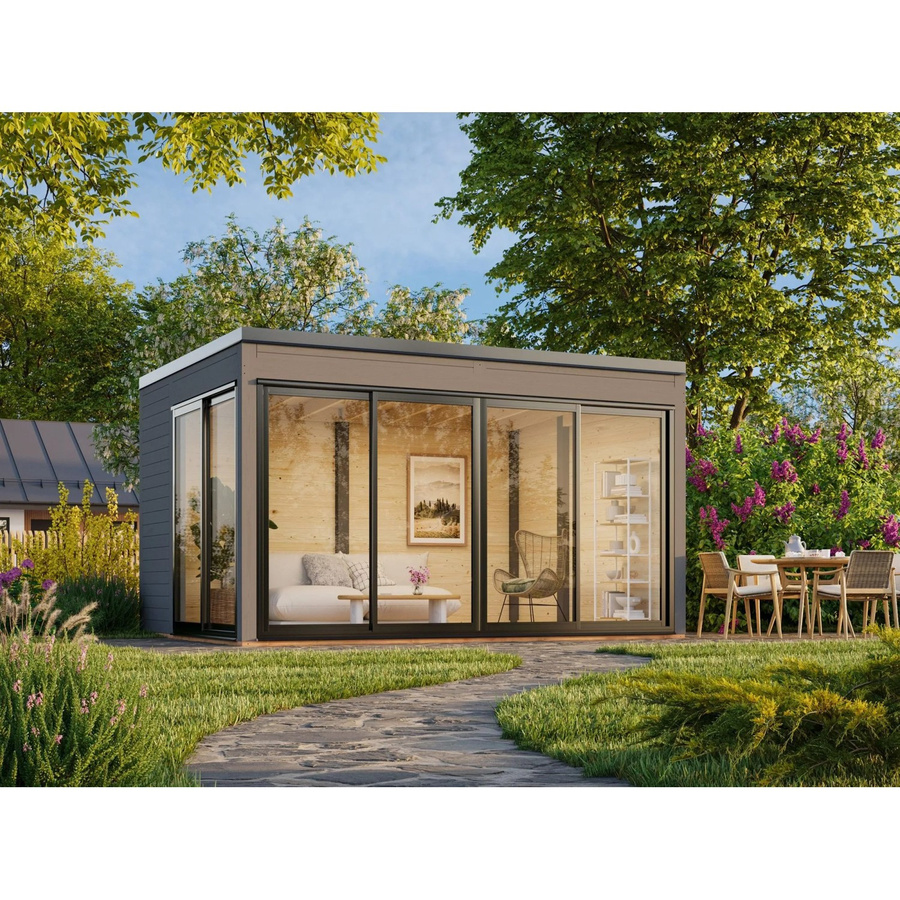 Palmako Gartenhaus Serena Slide aus Holz mit Pultdach in Dunkelgrau, B: 420 cm, T: 320 cm - Bild 2