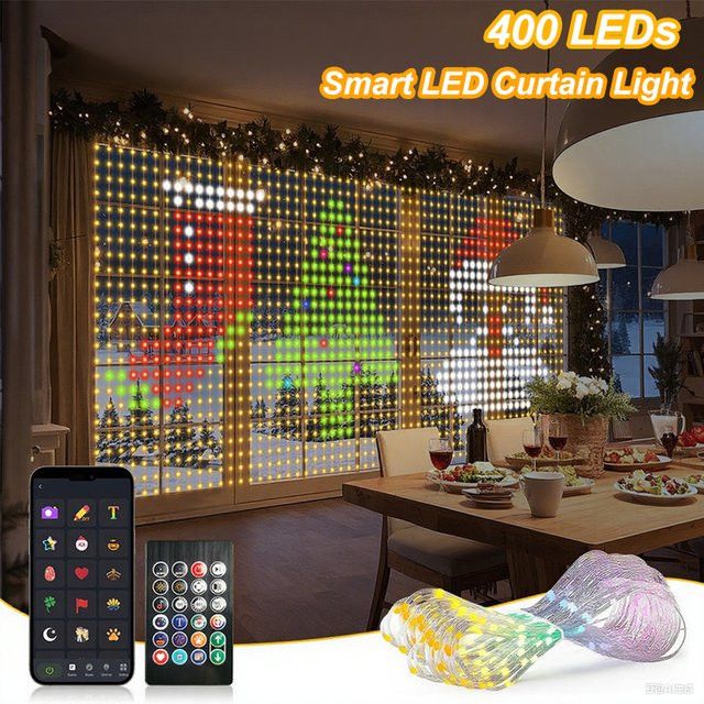 LINYILIGHT Intelligente RGB LED-Vorhanglichter mit App-Steuerung, wasserdichte DIY-Lichterkette mit USB-Anschluss für deine Party-Raumdekoration - Bild 1