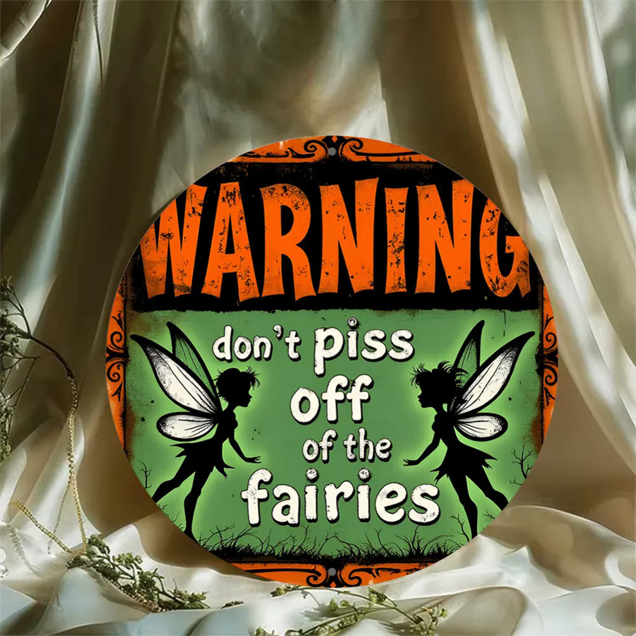 HELLOYOUNG Fantasy-Fee-Warnschild aus Metall Don't Make the Fairy Angry Wanddekoration im rustikalen Stil, Durchmesser: 20 cm, Mehrfarbig - Bild 3