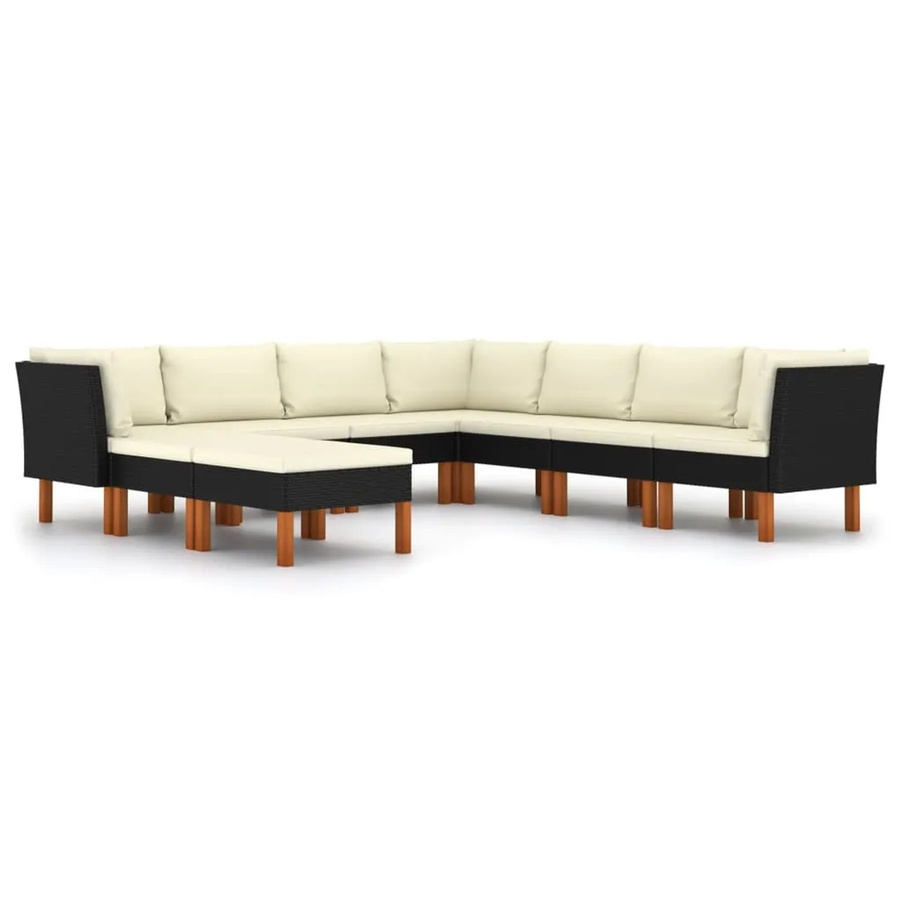 vidaXL 9-tlg Garten-Lounge-Set aus PE-Rattan und pulverbeschichtetem Stahl in Schwarz mit Polstern und Kissen - Bild 2