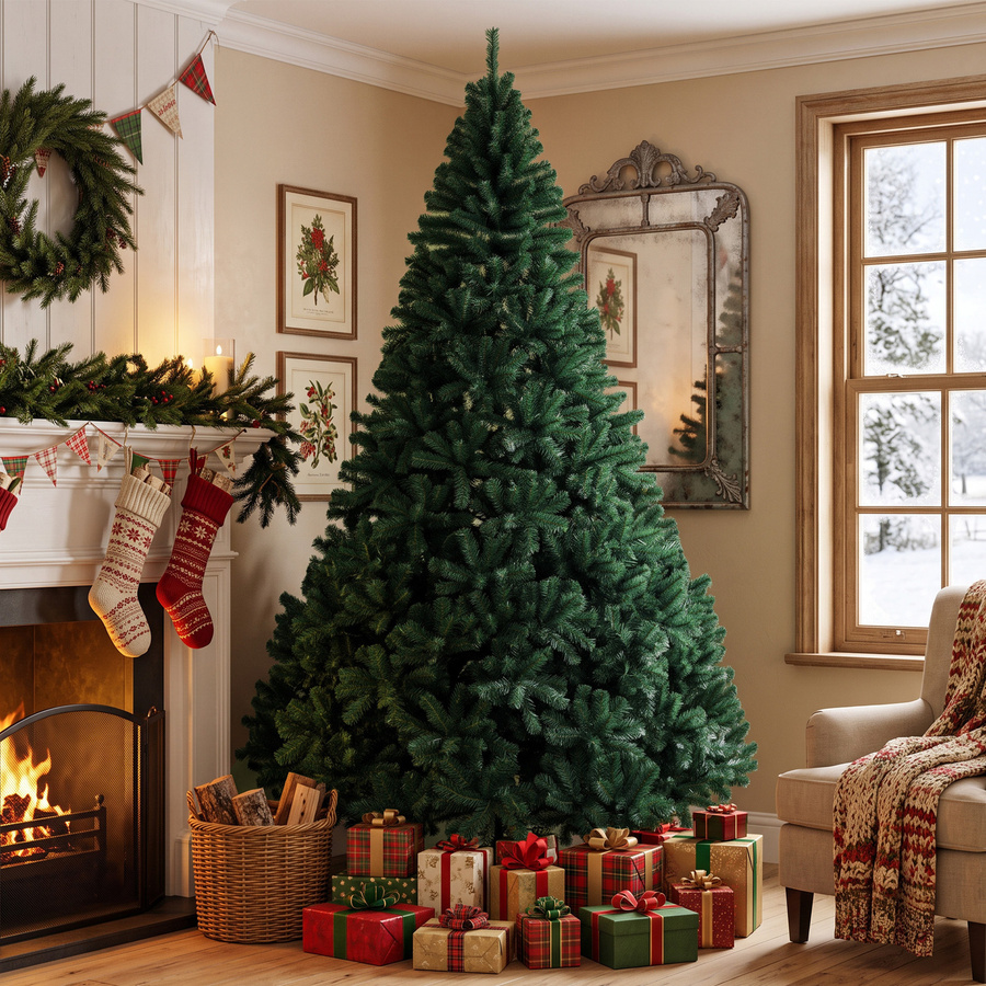 HOMCOM Künstlicher Weihnachtsbaum in Grün mit 2418 feuerhemmenden PVC-Nadeln und klappbarer Stahlbasis, Höhe: 270 cm - Bild 2