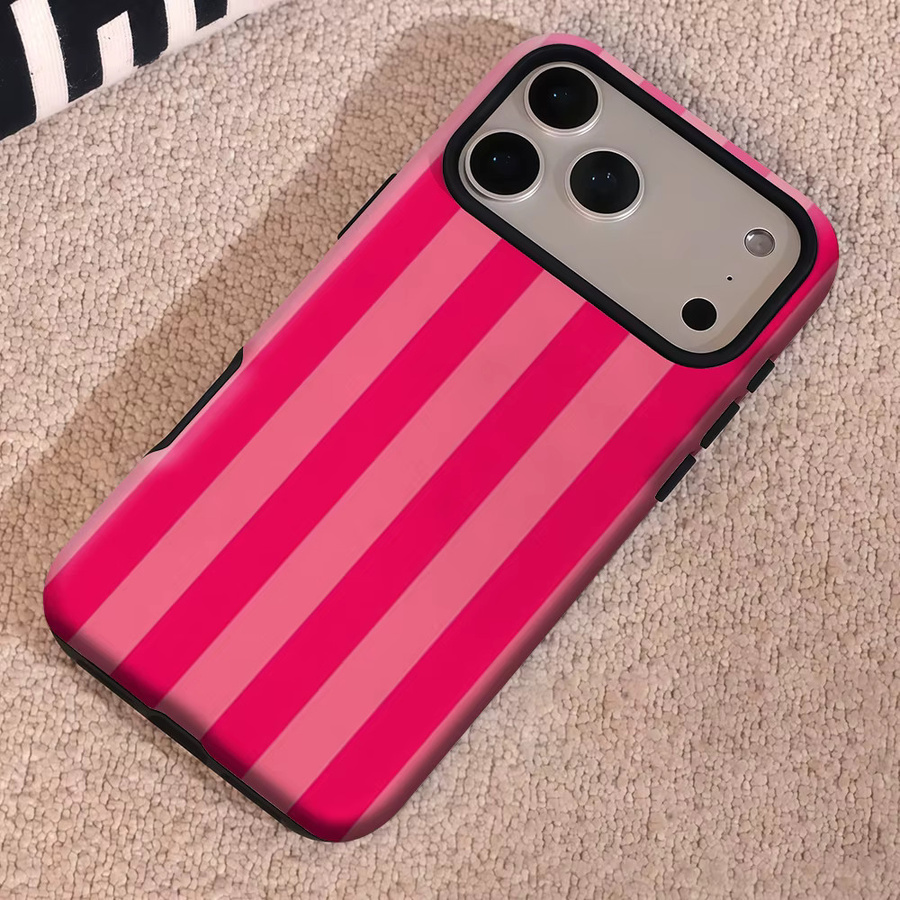 Robuste doppelschichtige Handyhülle mit vertikalen Streifen für iPhone 17 16 15 14 13 Pro Max Plus von Potdemiel in Pink mit Magnetfunktion - Bild 5