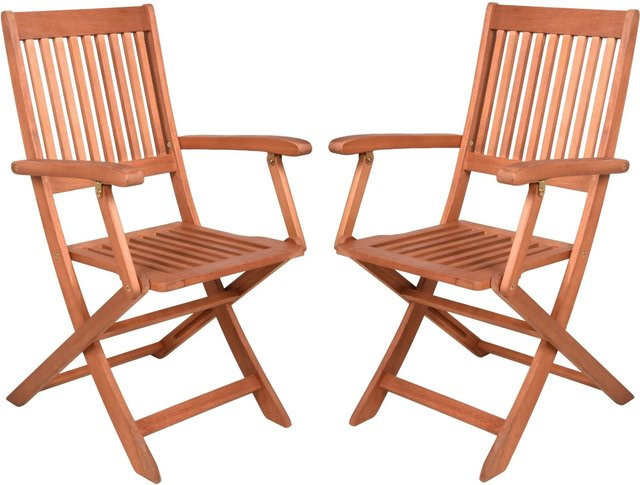 Garden Pleasure Klappstuhl SEATTLE aus geöltem Eukalyptus-Holz mit Armlehnen, 2er Set, Braun - Bild 1