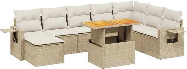 vidaXL 9-tlg. Gartenmöbel-Set in L-Form mit Polyrattan und Kissen, Beige/Cremeweiß - Bild 1