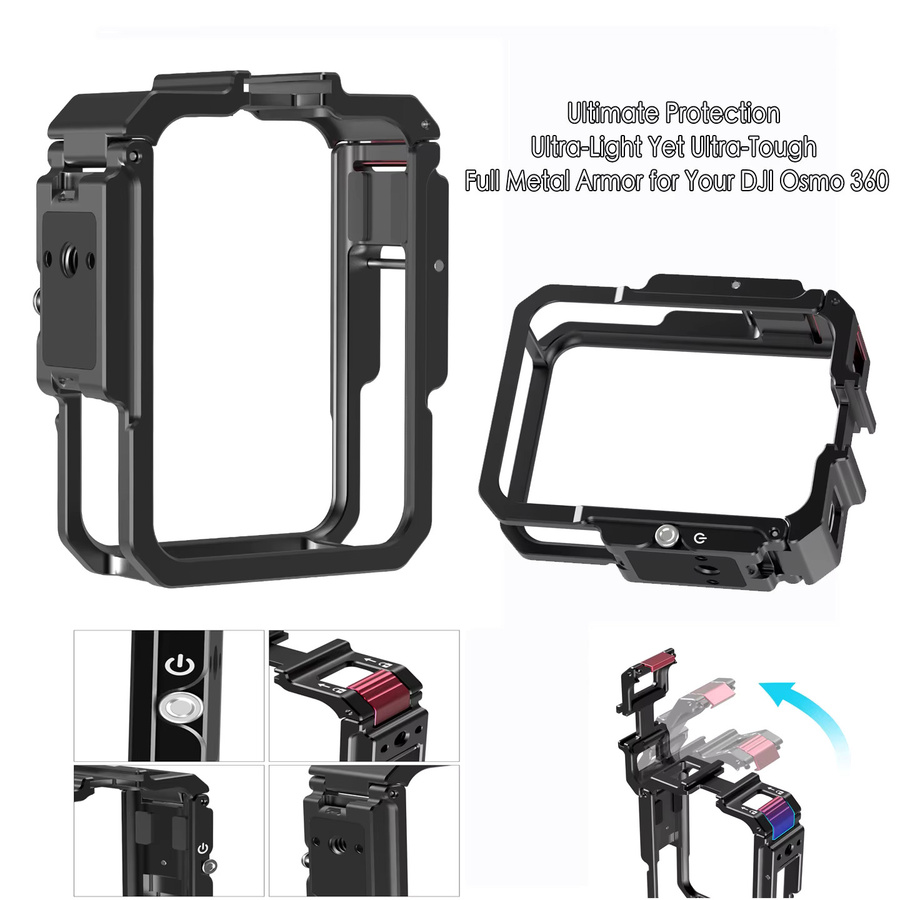 DJI OSMO 360 Kamerakäfig aus Aluminium in Schwarz mit magnetischer Schnellmontage und Kaltschuh für Vlog, Motorrad und Reiten - Bild 7